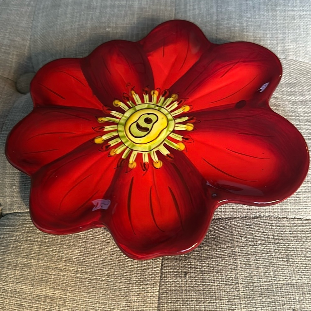Red dish with signature bean